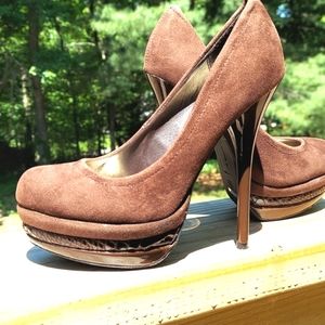 Vintage Fusion Brown faux suede Platform Slip-on  Stilettos High Heels  Sz 5 1/2